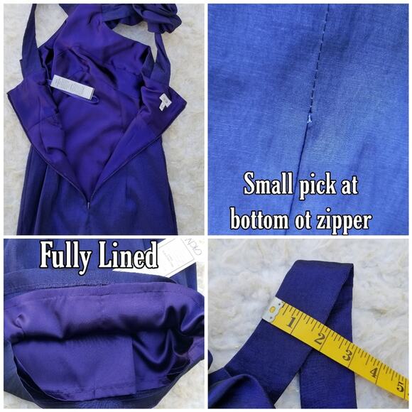 Ruffle Shoulder Cocktail Dress Cache Size 2 Sleeveless Blue Stretch Formal Rose - Picture 7 of 10